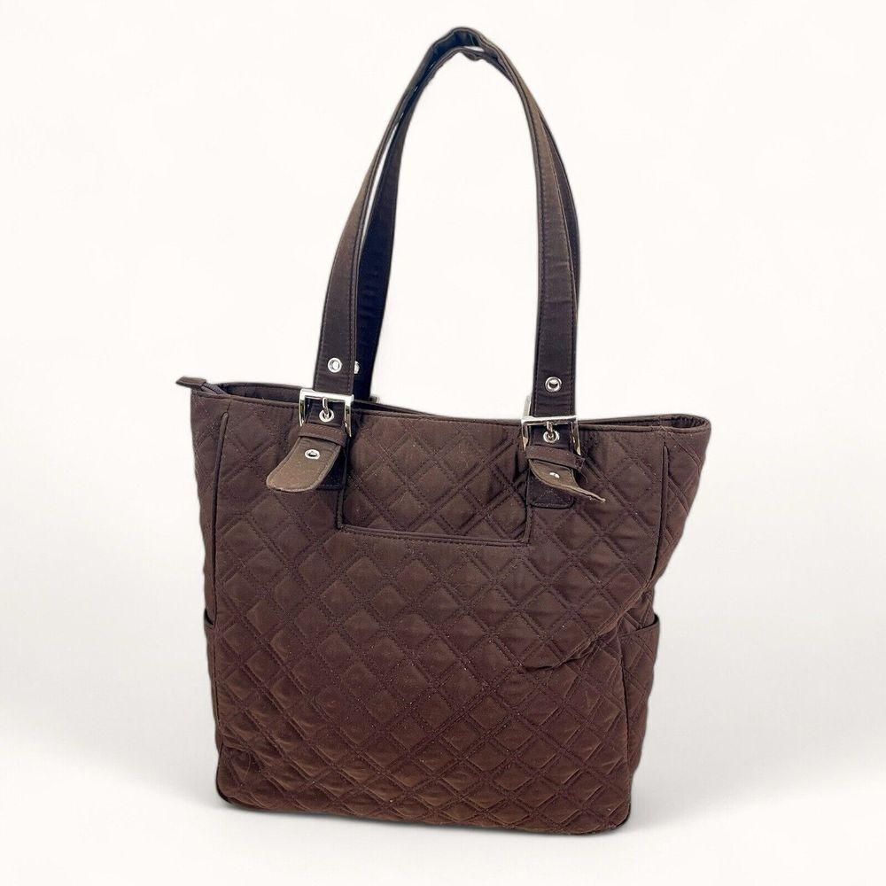 Vera Bradley Espresso Brown Tote Microfiber Quilted Shoulder Bag Purse‎ Work